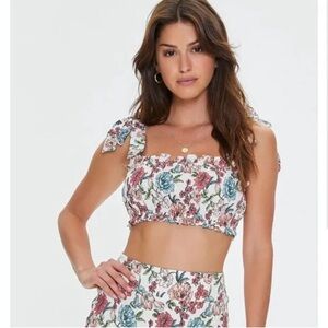 Forever 21 Floral Print Crop Top Shoulder Tie Women's XL NWT